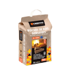 Verdichtete Holzscheite kochen auf einem Holzfeuer